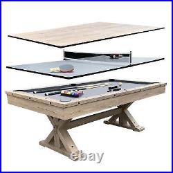 3 in 1 Rustic Oak Game Table Pool Table w Dining Table Top and Ping Pong Table