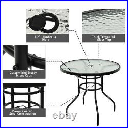 32 Patio Round Table Tempered Glass Steel Frame Outdoor Pool Yard Garden