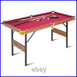 4.5Ft Folding Billiard Table Pool Table Kid Adults Mini Game Table 2 Sticks Red