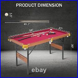 4.5Ft Folding Billiard Table Pool Table Kid Adults Mini Game Table 2 Sticks Red