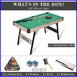 4.5Ft Pool Table Foldable Billiard Table Kid Adult Mini Game Table 2 Stick Green