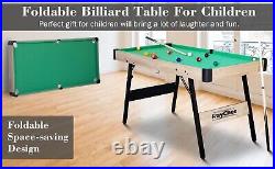 4.5Ft Pool Table Foldable Billiard Table Kid Adult Mini Game Table 2 Stick Green