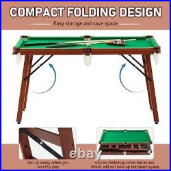4.5ft Folding Pool Table, 55 Inches Portable Billiard Table with 2 Cues, 16