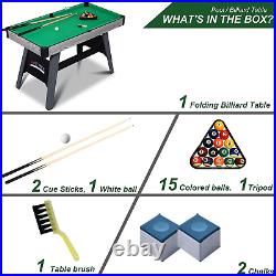 4-Ft Pool Table, Portable Billiard Table for Kids and Adults Mini Billiards Game