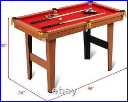 47/48'' Folding Billiard Table, Mini Pool Game Table with 2 Cue Sticks, 16 Balls