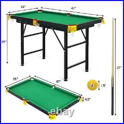 47 Folding Billiard Table Pool Game Table Indoor Kids with Cues Brush Chalk Green
