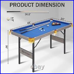 4Ft Folding Billiard Table Pool Table Kid Adults Mini Game Table 2 Cue Sticks