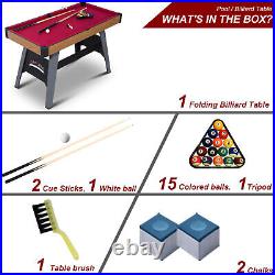 4Ft Pool Table Foldable Billiard Table Kid Adult Mini Game Table 2 Cue Sticks