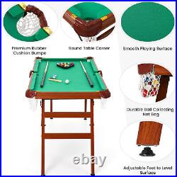55×27'' Folding Pool Table Portable Kids Billiard Desk Indoor Game with2 Cue Stick