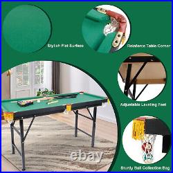 55 Folding Pool Table Billiard Desk Set Indoor Game Cue Ball Chalk Brush Green