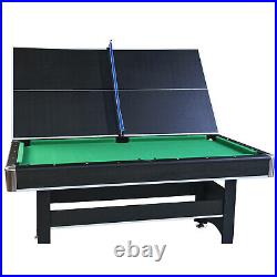6 FT Pool Table with Table Tennis Top Black with Green Felt Indoor Gaming Desk
