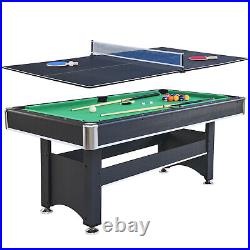 6-ft Pool Table with Table Tennis Top Modern Billiards Table with Conversion Top