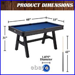 60-Inch Pool Table Billiards Game Room Fun Pre Assembled Frame Thick Playfield