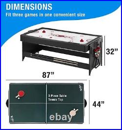 7' Pool Table, Air-Hockey, Table Tennis, Multi-Game Ping Pong Blue 3-in-1