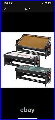 7' Pool Table, Air-Hockey, Table Tennis, Multi-Game Ping Pong Green 3-in-1