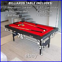 76 Billiards Game Foldable Pool Table Full Set Pool Balls, 2 Cue Sticks, Chalk