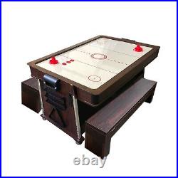 7FT MultiGames Billiards Red Air Hockey + Table Tennis + Table Top Crown Bench