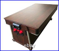 7FT MultiGames Billiards Red Air Hockey + Table Tennis + Table Top Crown Bench