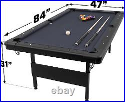 7Ft Billiards Game Pool Table Foldable Full Set of Balls, Cue Sticks, Chalk, Fel