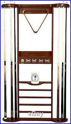 8 CUE WALL RACK with SCORERS for POOL TABLE / BILLIARD CUES / CUE STICKS WALNUT