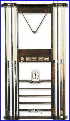 8 CUE WALL RACK with SCORERS for POOL TABLE / BILLIARD CUES /CUE STICKSMAHOGANY