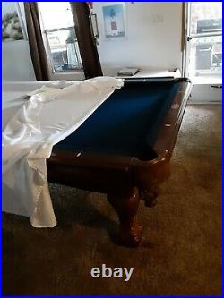 8ft. Natural wood pool table w. Netted pockets and all accessories
