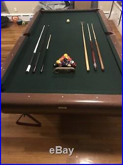 9ft VINTAGE SLATE POOL TABLE With ACCESSORIES. ART DECO, ANTIQUE BILLIARDS