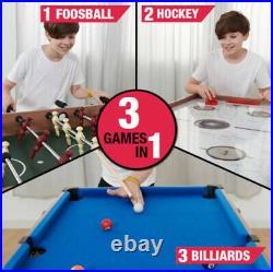 AIR HOCKEY POOL BILLIARD FOOSBALL GAME TABLE 48 3-in-1 Accessories Included