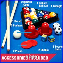 AIR HOCKEY POOL BILLIARD FOOSBALL GAME TABLE 48 3-in-1 Accessories Included