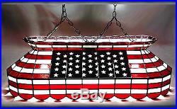 American Flag Red White Blue Made in USA Stained Glass Pool Table Light Lamp