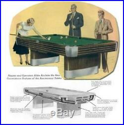 Antique Brunswick 9' Anniversary Pool Table Walnut- Ball Return +Cues (Blatt)