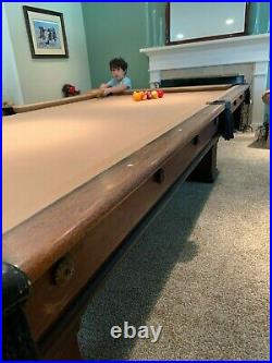 Antique Brunswick Balke Collender 9' Pool Table withBall Return 1917 & Accessories