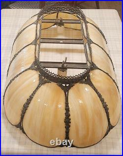 Antique Caramel Slag Glass Hanging Lamp Light Fixture Dining Billiard Pool Table