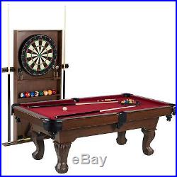 Barrington 90 Ball and Claw Leg Pool Table, Cue Rack, Dartboard, Burgundy NEW