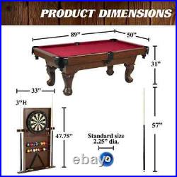 Barrington Billiards 90 Ball and Claw Leg Pool Table Dartboard Set, Burgundy