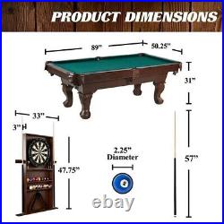 Barrington Billiards 90 Ball and Claw Leg Pool Table with Cue Rack, Dartboard S