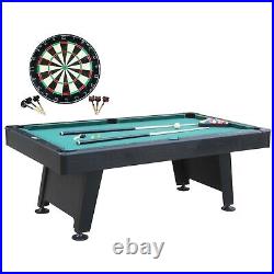 Billiard 84 Arcade Pool Table with Bonus Dartboard Set, Green black wood grain