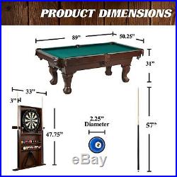 Billiard Pool Table with Cue Rack Accessories Dartboard Play Set Game Green 90
