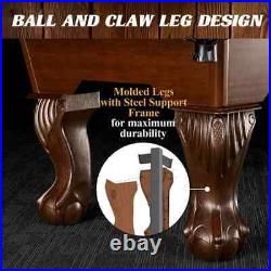 Billiards 90 Ball and Claw Leg Pool Table with Cue Rack, Dartboard Set, Brown