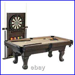 Billiards 90 Ball and Claw Leg Pool Table with Cue Rack, Dartboard Set, Tan