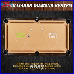Billiards 90 Ball and Claw Leg Pool Table with Cue Rack Dartboard Set, Tan