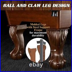 Billiards 90 Ball and Claw Leg Pool Table with Cue Rack, Dartboard Set Tan