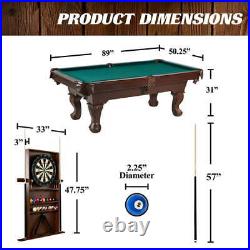 Billiards Barrington 90 Ball & Claw Leg Pool Table with Cue Rack Dartboard Set