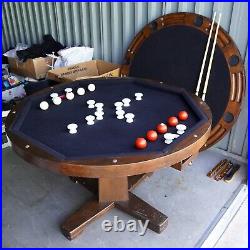 Billiards Bumper Pool & Poker Card Game Round Wood Wooden Table 4' W x 30 Tall