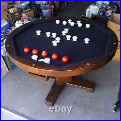 Billiards Bumper Pool & Poker Card Game Round Wood Wooden Table 4' W x 30 Tall