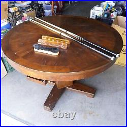 Billiards Bumper Pool & Poker Card Game Round Wood Wooden Table 4' W x 30 Tall