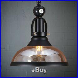 Black Metal Ball Design Pool Table Light Billiard Lamp with Amber Glass Shades