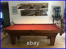 Brunswick 8' Pool Table Contender Series With Hanging Light Fixture