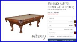 Brunswick 8' Pool Table Contender Series With Hanging Light Fixture