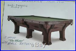 Brunswick, 9FT, The Pfister, All Original, Pool Table with Ball Return, c1910
